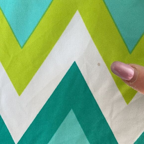 NWT Tacera Chevron Pattern Short Sleeve Blouse Teal White Lime Green Size Small - Picture 7 of 12